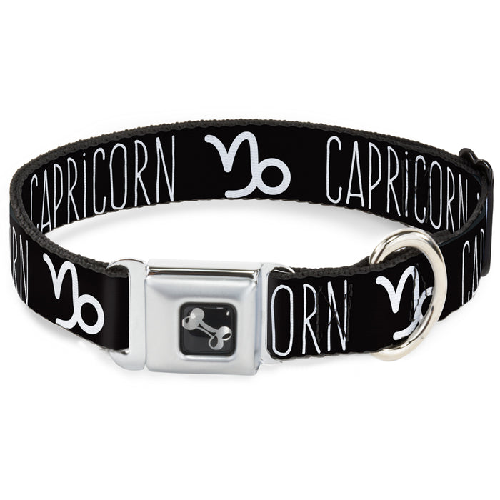 Dog Bone Seatbelt Buckle Collar - Zodiac CAPRICORN/Symbol Black/White Seatbelt Buckle Collars Buckle-Down   