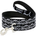 Dog Leash - Cartoon Sugar Skulls Stacked Black/White Dog Leashes Buckle-Down   