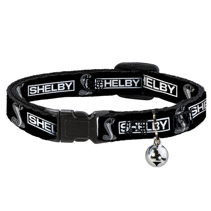 Cat Collar Breakaway with Bell - SHELBY Box Logo and Super Snake Cobra Black White - NARROW Fits 8.5-12" Breakaway Cat Collars Carroll Shelby   