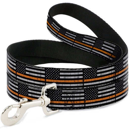 Dog Leash - Thin Orange Line Flag Weathered Black/Gray/Orange Dog Leashes Buckle-Down   