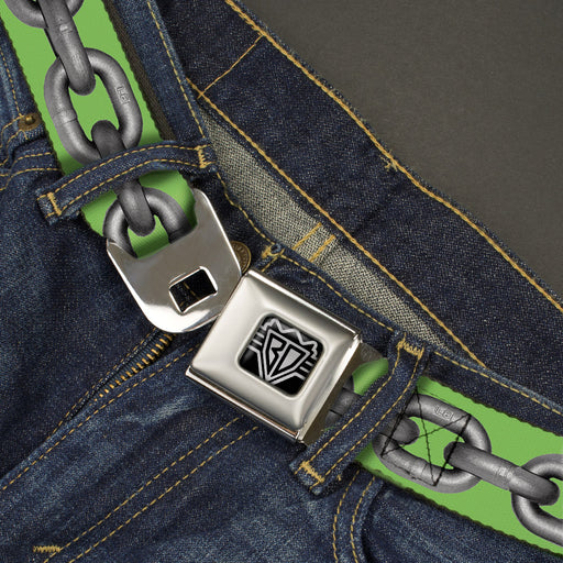 BD Wings Logo CLOSE-UP Full Color Black Silver Seatbelt Belt - Metal Chain Green/Gray Webbing Seatbelt Belts Buckle-Down   