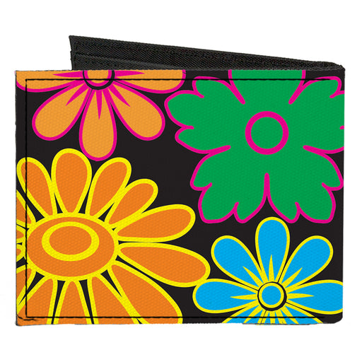 Canvas Bi-Fold Wallet - Flowers Black Multi Color Canvas Bi-Fold Wallets Buckle-Down   