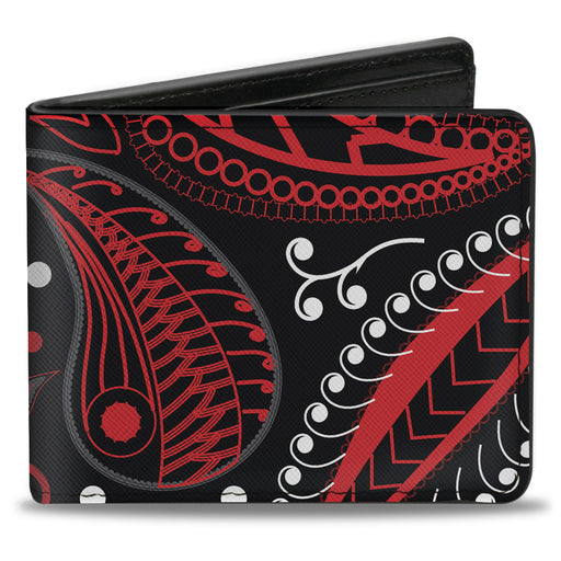 Bi-Fold Wallet - Floral Paisley3 Black Red Gray White Bi-Fold Wallets Buckle-Down   