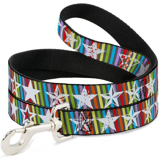 Dog Leash - Stars w/Lines Gray/Multi Color/White Dog Leashes Buckle-Down   