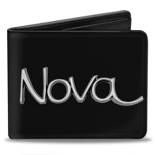 Bi-Fold Wallet - 1968-72 NOVA Script Emblem Black Silver Bi-Fold Wallets GM General Motors   