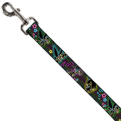 Dog Leash - Electric Tinkerbell Poses/Stripes Black/Multi Neon Dog Leashes Disney   