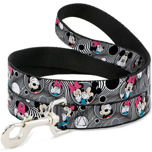 Dog Leash - Mickey & Minnie Peek-a-Boo Expressions Swirl Black/White Dog Leashes Disney   