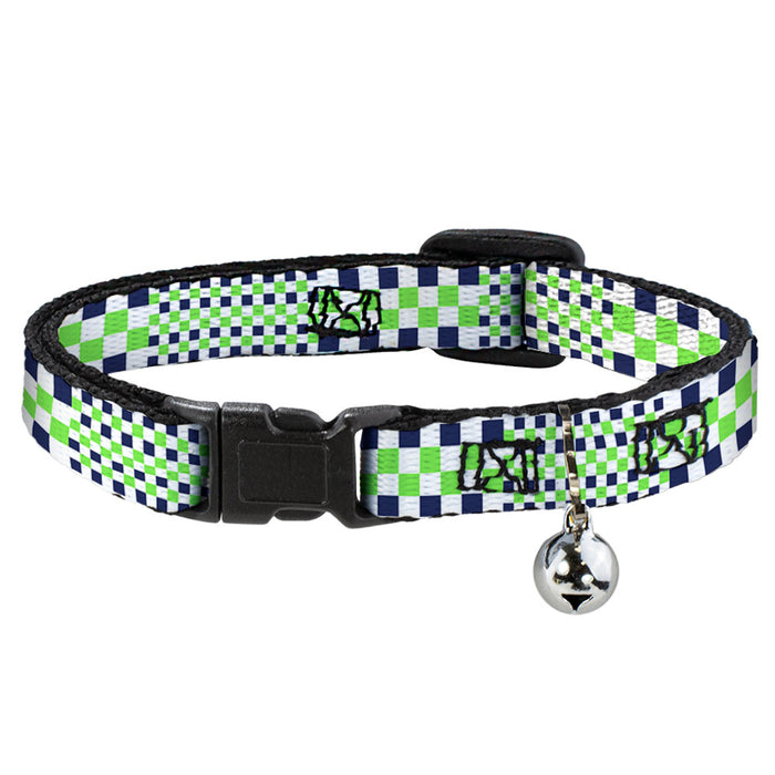 Cat Collar Breakaway - Checker Blocks White Navy Neon Green Breakaway Cat Collars Buckle-Down   