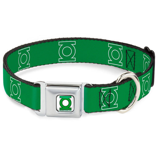 Green Lantern Logo CLOSE-UP White Green Seatbelt Buckle Collar - Green Lantern Logo Green/White Seatbelt Buckle Collars DC Comics   
