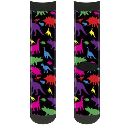 Sock Pair - Polyester - Dinosaur Silhouette Black Multi Color - CREW Socks Buckle-Down   
