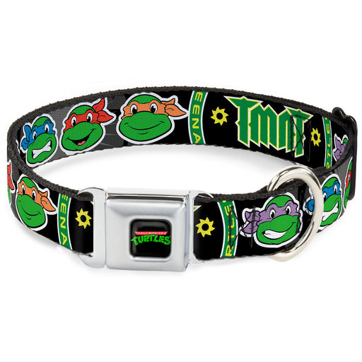 Classic TEENAGE MUTANT NINJA TURTLES Logo Seatbelt Buckle Collar - Classic Teenage Mutant Ninja Turtles Group Faces/TMNT/Ninja Star Black/Green Seatbelt Buckle Collars Nickelodeon   