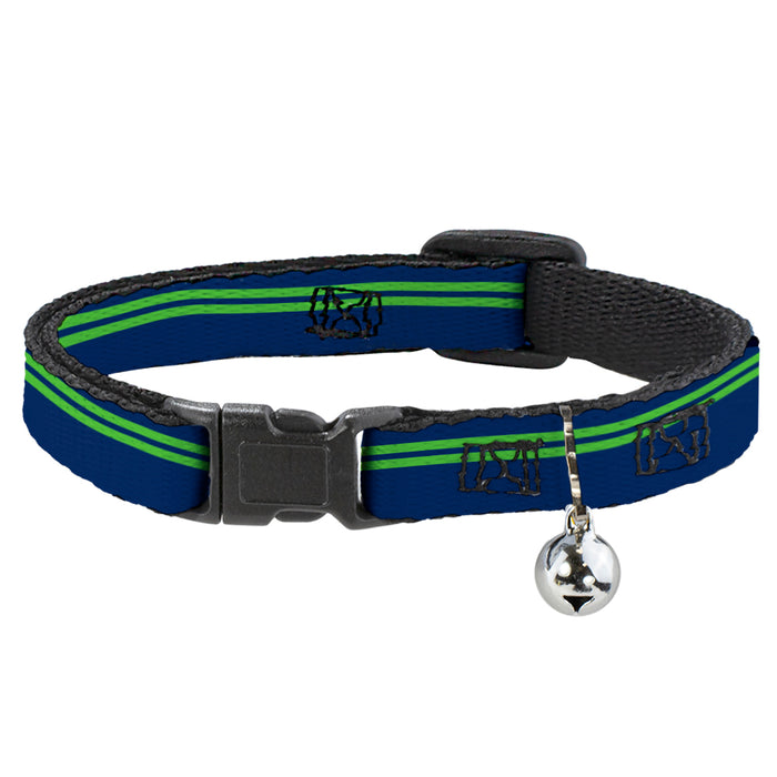 Cat Collar Breakaway - Racing Stripe Navy Bright Green Breakaway Cat Collars Buckle-Down   