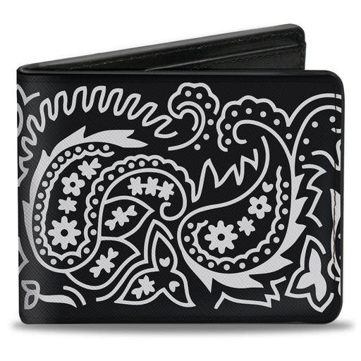 Bi-Fold Wallet - Floral Paisley2 Black White Bi-Fold Wallets Buckle-Down   