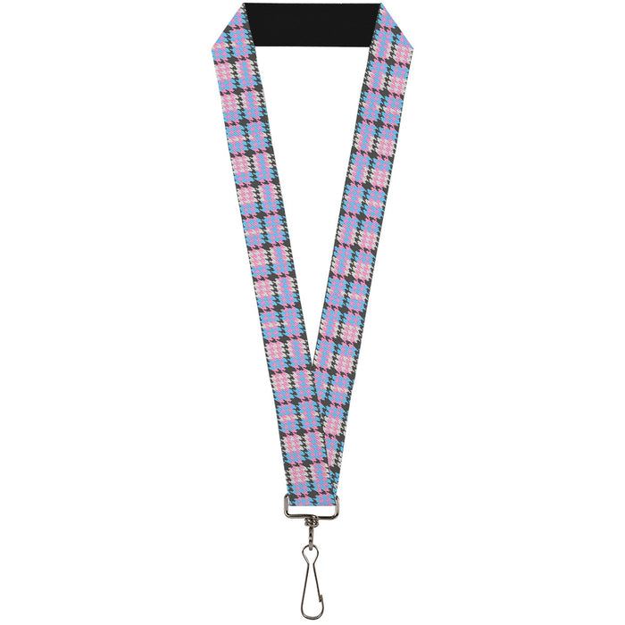 Lanyard - 1.0" - Mini Houndstooth Gray Baby Blue Pink Lanyards Buckle-Down   