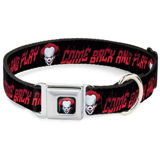 It Chapter Two Pennywise Face Full Color Black/Reds/Blues Seatbelt Buckle Collar - It Chapter Two Pennywise Face COME BACK AND PLAY Black/Reds Seatbelt Buckle Collars Warner Bros. Horror Movies   