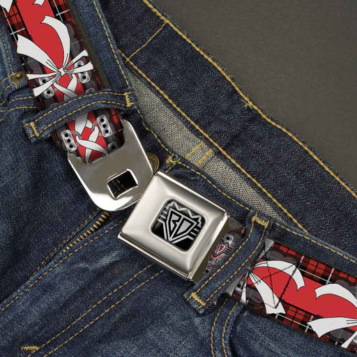 BD Wings Logo CLOSE-UP Full Color Black Silver Seatbelt Belt - Corset Lace Up w/Bow Red Plaid/Red Webbing Seatbelt Belts Buckle-Down   