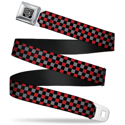 BD Wings Logo CLOSE-UP Full Color Black Silver Seatbelt Belt - Mini Checker Black/Gray/3 Red Webbing Seatbelt Belts Buckle-Down   