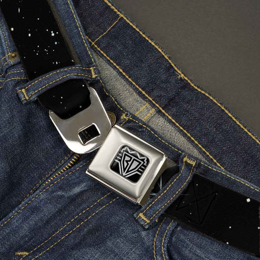 BD Wings Logo CLOSE-UP Full Color Black Silver Seatbelt Belt - Shining Stars Black/White Webbing Seatbelt Belts Buckle-Down   