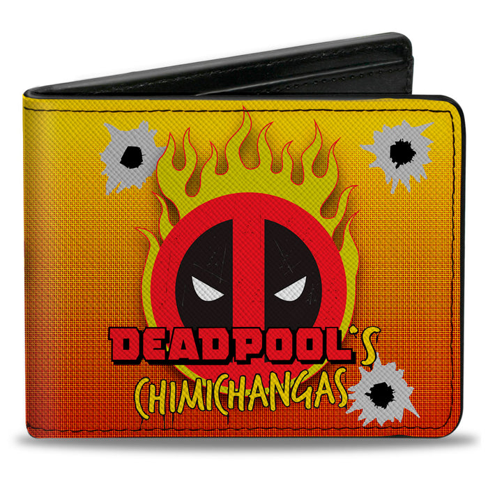 MARVEL DEADPOOL Bi-Fold Wallet - Deadpool DEADPOOL'S CHIMICHANGAS Flaming Logo + Flaming Food Truck Reds Yellows Bi-Fold Wallets Marvel Comics   