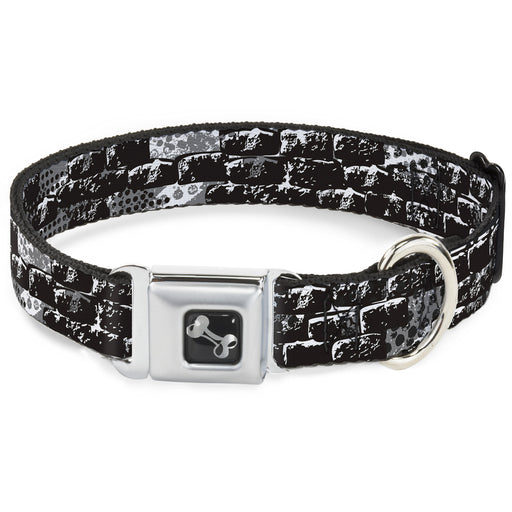 Dog Bone Seatbelt Buckle Collar - Grunge Bricks Black/White Seatbelt Buckle Collars Buckle-Down   