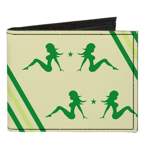 Canvas Bi-Fold Wallet - Mud Flap Girls w Stripes Tan Green Lime Green Canvas Bi-Fold Wallets Buckle-Down   