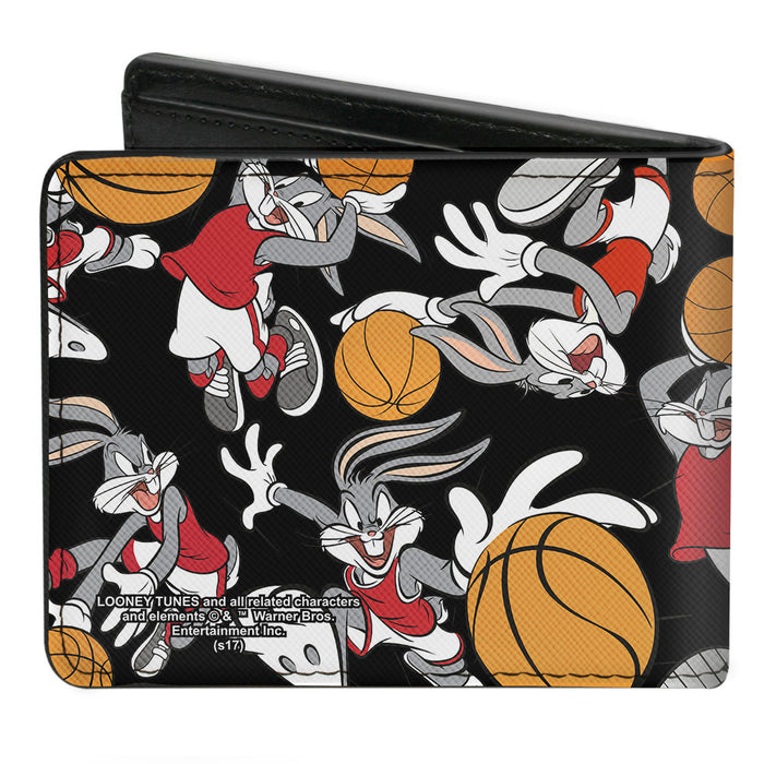 Bi-Fold Wallet - Bugs Bunny Basketball Poses Scattered Black Bi-Fold Wallets Looney Tunes   
