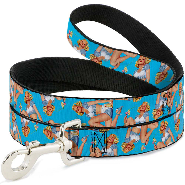 Dog Leash - Blonde Pin Up Girl Bright Blue Dog Leashes Buckle-Down   