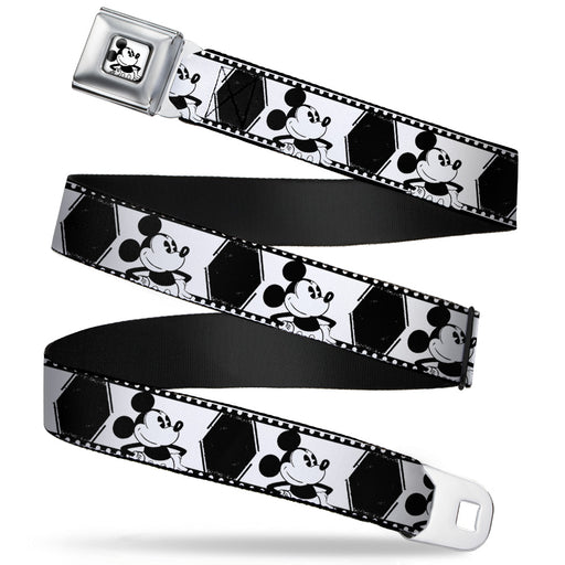 Mickey Standing Full Color White Black Seatbelt Belt - Mickey Standing Pose Film Strip White/Black Webbing Seatbelt Belts Disney   