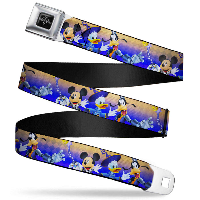 KINGDOM HEARTS Logo Full Color Black/Silver/Blue Fade Seatbelt Belt - Kingdom Hearts Birth by Sleep Mickey/Donald Duck/Goofy Group Pose/Diamonds Gold/Purple-Fade Webbing Seatbelt Belts Disney   