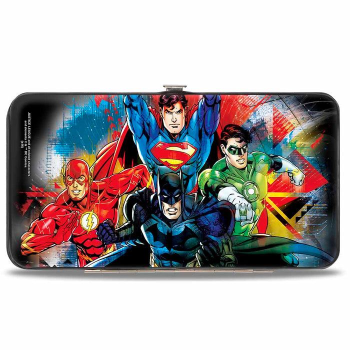 Hinged Wallet - Justice League 4-Superhero C U Group Pose Splatter Black Multi Color Hinged Wallets DC Comics   
