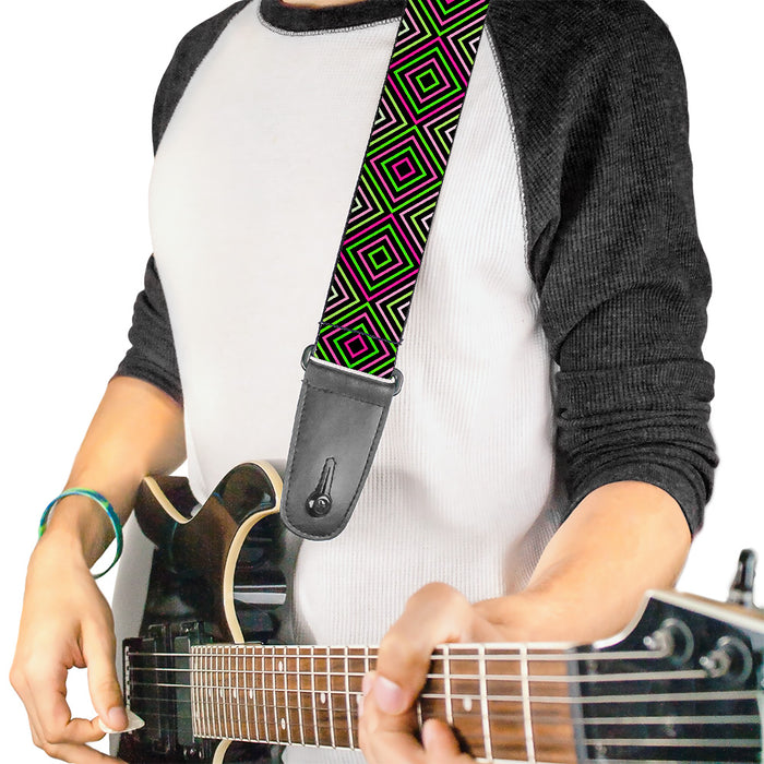 Guitar Strap - Square Lines Black Greens Pinks Guitar Straps Buckle-Down   