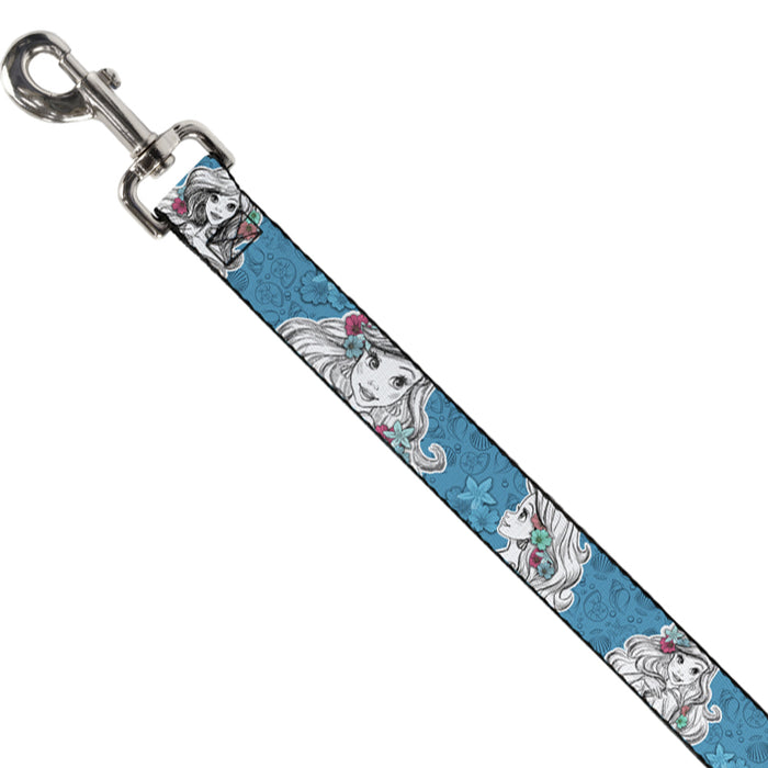Dog Leash - Ariel Poses/Shells Sketch Blue/White Dog Leashes Disney   