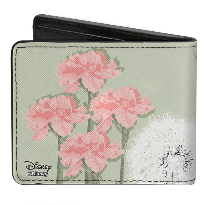 Bi-Fold Wallet - Tinker Bell Sketch Carnations Dandelions Sage Greens Pinks White Bi-Fold Wallets Disney   