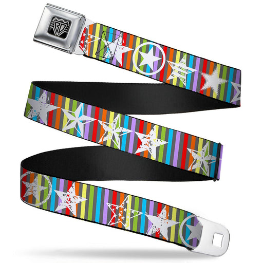 BD Wings Logo CLOSE-UP Full Color Black Silver Seatbelt Belt - Stars w/Lines Gray/Multi Color/White Webbing Seatbelt Belts Buckle-Down   