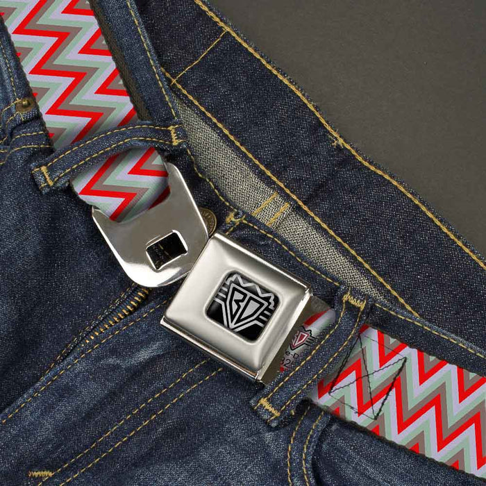 BD Wings Logo CLOSE-UP Full Color Black Silver Seatbelt Belt - Zig Zag White/Tan/Gray/Red Webbing Seatbelt Belts Buckle-Down   