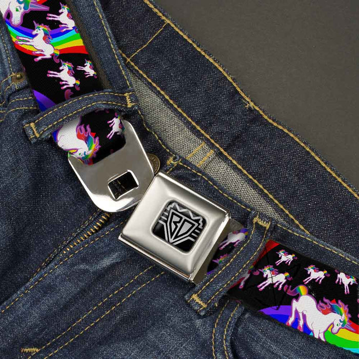 BD Wings Logo CLOSE-UP Full Color Black Silver Seatbelt Belt - Unicorns/Rainbow Swirl Black Webbing Seatbelt Belts Buckle-Down   