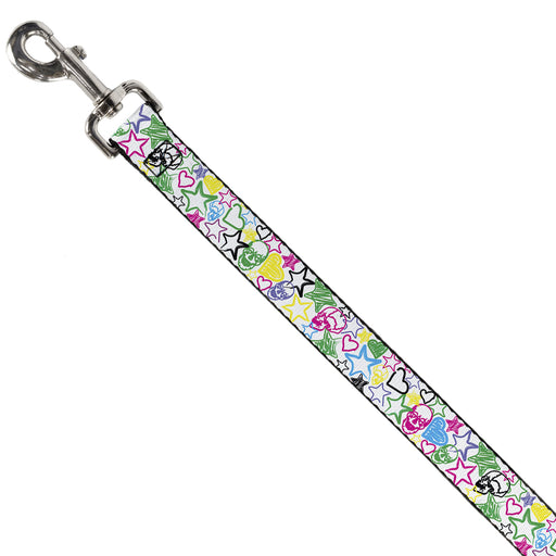 Dog Leash - Sketch Skull/Star/Heart White/Multi Color Dog Leashes Buckle-Down   