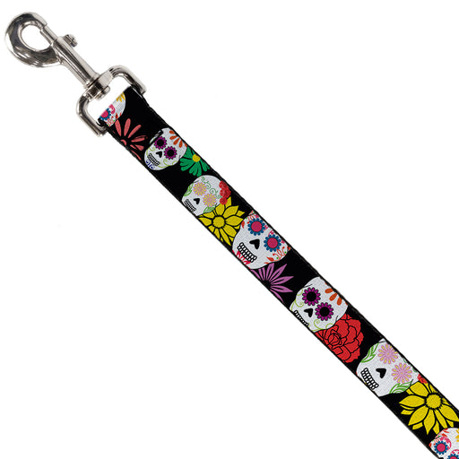 Dog Leash - Sugar Skulls & Flowers Black/Multi Color Dog Leashes Buckle-Down   