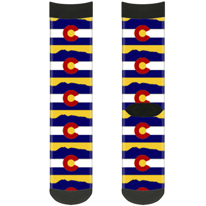 Sock Pair - Polyester - Colorado Flag Mountain Silhouette Yellow - CREW Socks Buckle-Down   