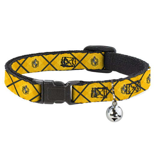 Cat Collar Breakaway with Bell - Harry Potter Hufflepuff Crest Plaid Yellows/Gray Breakaway Cat Collars The Wizarding World of Harry Potter   