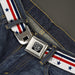 BD Wings Logo CLOSE-UP Full Color Black Silver Seatbelt Belt - Americana Stars & Stripes5 White/Blue/Red Webbing Seatbelt Belts Buckle-Down   