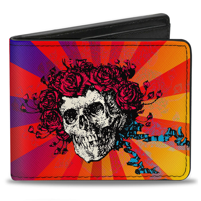 Bi-Fold Wallet - Skull & Roses Rays Ombre Orange Reds Blues Bi-Fold Wallets Grateful Dead   