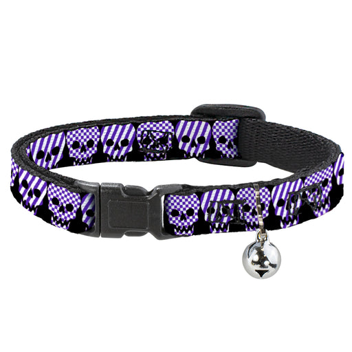 Cat Collar Breakaway - Checker & Stripe Skulls Black White Purple Breakaway Cat Collars Buckle-Down   