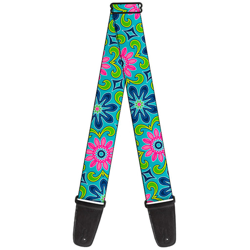 Guitar Strap - Floral Burst Turquoise Blues Pinks Yellow Green Guitar Straps Buckle-Down   
