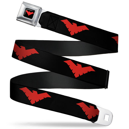 Nightwing Logo Full Color Black Red Seatbelt Belt - Nightwing Logo Black/Red Webbing Seatbelt Belts DC Comics   