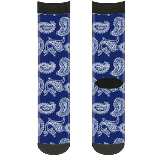 Sock Pair - Polyester - Paisley Blue White - CREW Socks Buckle-Down   