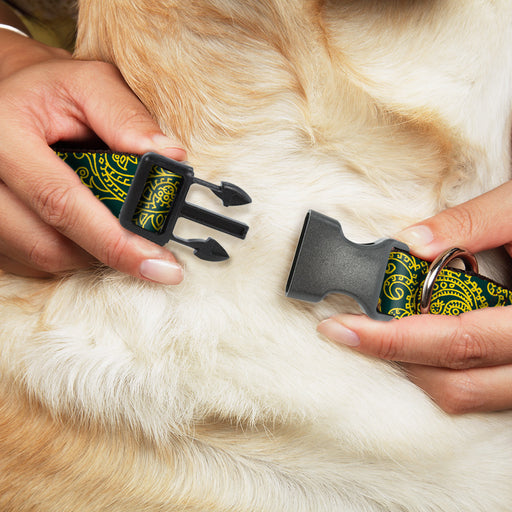 Plastic Clip Collar - Bandana/Skulls Green/Gold Plastic Clip Collars Buckle-Down   