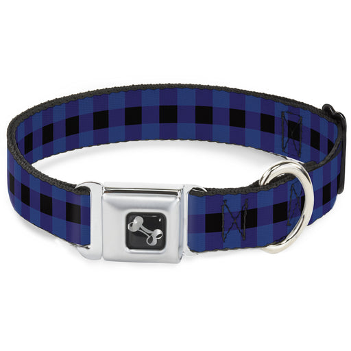 Dog Bone Seatbelt Buckle Collar - Buffalo Plaid Black/Blue Seatbelt Buckle Collars Buckle-Down   