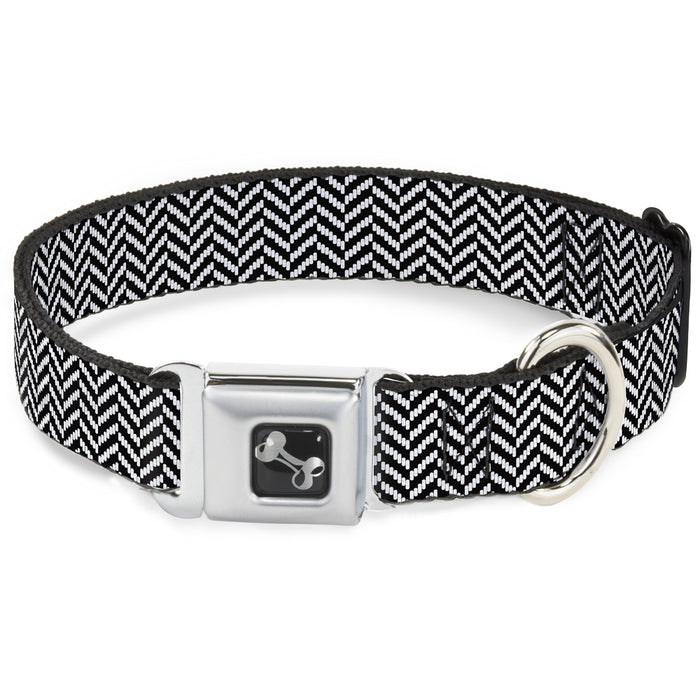 Dog Bone Seatbelt Buckle Collar - Herringbone Jagged Black/White Seatbelt Buckle Collars Buckle-Down   