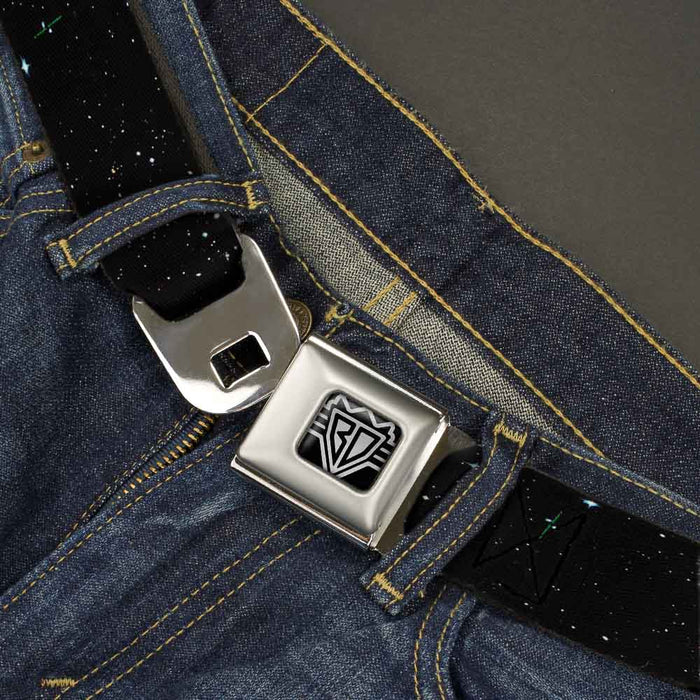 BD Wings Logo CLOSE-UP Full Color Black Silver Seatbelt Belt - Deep Space2 Black/White Webbing Seatbelt Belts Buckle-Down   